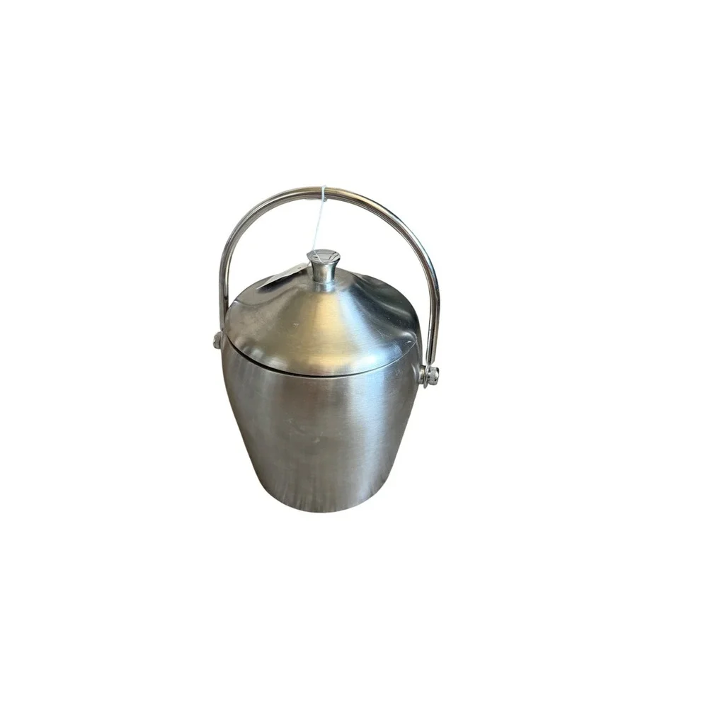 Brushed Stainless Steel Ice Bucket with Lid Handle and Drain Plate Insulated